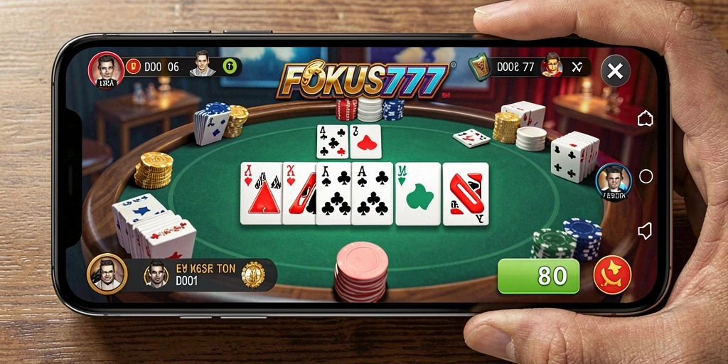 Screenshot FOKUS777 menampilkan gameplay Domino yang seru dan interaktif.