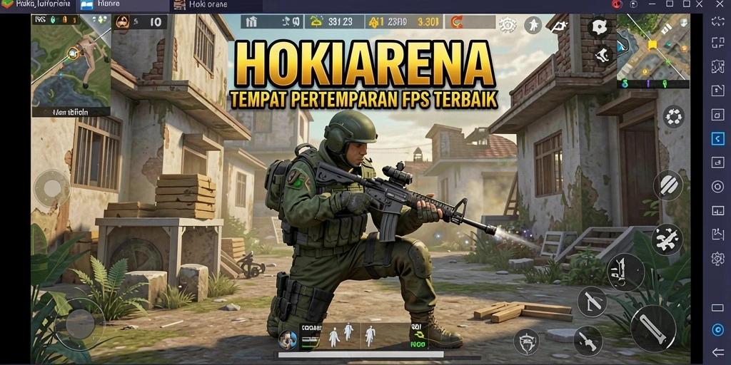 Tampilan menarik dari HOKIARENA saat bertempur di arena FPS.