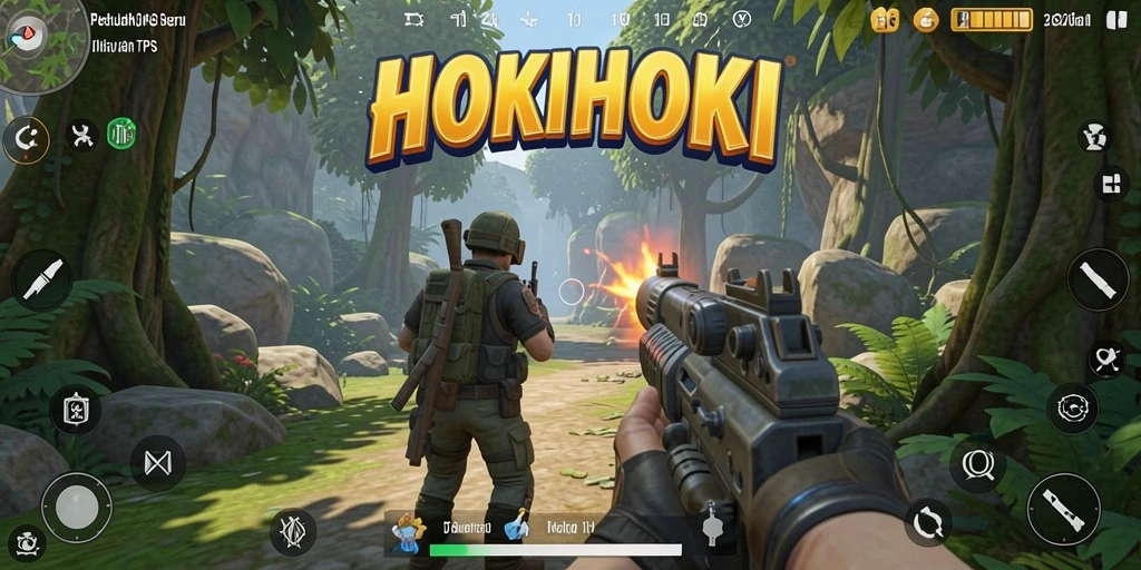 Screenshot HOKIHOKI menampilkan aksi mendebarkan dalam permainan TPS.