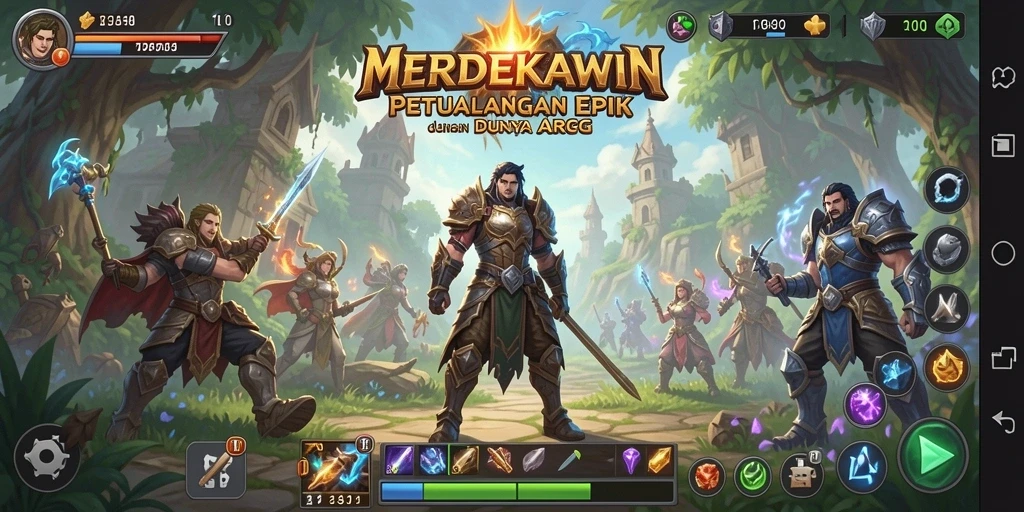 Screenshot gameplay <strong>MERDEKAWIN</strong> yang menampilkan pertarungan seru dan interaksi karakter.