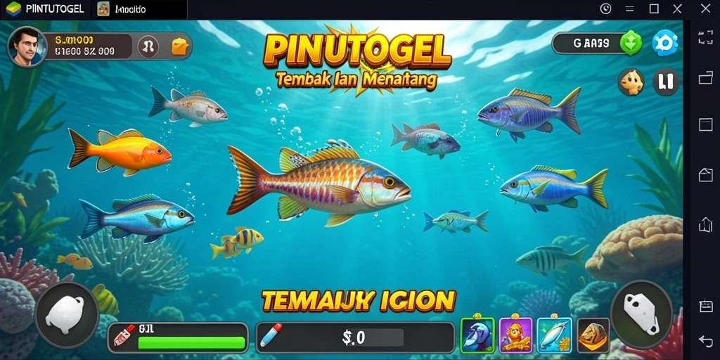 Screenshot gameplay seru PINTUTOGEL saat menembak ikan.