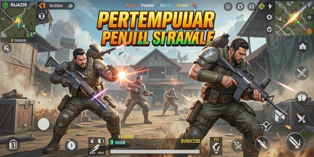 Tampilan gameplay seru saat bertempur di RAJA288 Battle Royale.