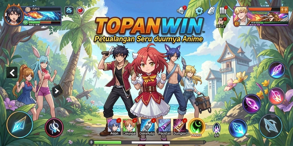 Tampilan gameplay menakjubkan dari TOPANWIN menunjukkan aksi karakter anime yang dinamis.
